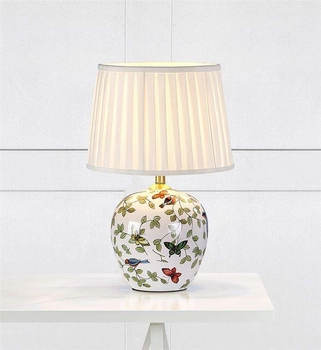 Abażurowa LAMPA stołowa MANSION 107040 Markslojd ceramiczna LAMPKA klasyczna wzorki retro ptaki biały